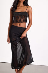 Laurena Black Sheer Lace Two-Piece Lingerie Slip Set