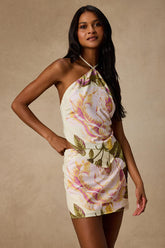 Dawson Light Yellow Floral Satin Mini Skirt