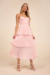 Cascading Crush Blush Pink Tiered Bustier Midi Dress