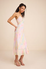 Jamaya Multi Abstract Floral Lace-Up Midi Dress