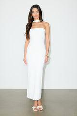 Chantal White Jersey Knit Scarf Column Maxi Dress