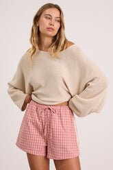 Kirra Pink Gingham Drawstring Shorts