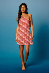 Augustine Pink Multi Crochet One-Shoulder Mini Dress