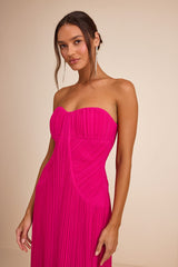 Narasha Fuchsia Pleated Strapless Maxi Dress