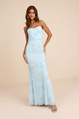 Mayley Light Blue Sequin Strapless Maxi Dress