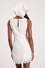 Avryll White Lace Boat Neck Mini Dress and Scarf Set