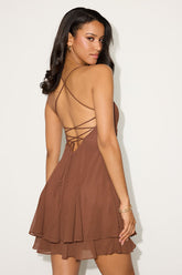 Perfected Sweetness Brown Pleated Tiered Mini Dress