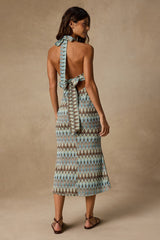Majesty Turquoise and Brown Crochet Halter Midi Dress