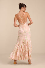 Deluca Pink Floral Burnout Sleeveless Ruffled Maxi Dress