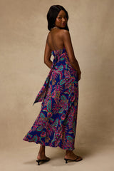 Sofia Blue Multi Boho Print Strapless Maxi Dress