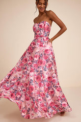 Avaia Pink Floral Strapless Maxi Dress