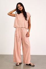 Dresa Light Pink Striped Cotton Wide-Leg Pants