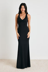 Cazy Black Jersey Knit Twist-Front Maxi Dress