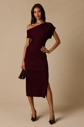 Brady Burgundy Ribbed Off-the-Shoulder Sweater Midi Dress