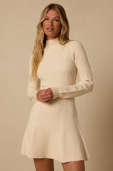 Selene Cream Ribbed Mock Neck Sweater Mini Dress