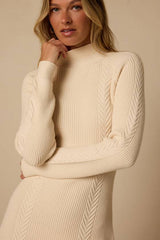 Selene Cream Ribbed Mock Neck Sweater Mini Dress