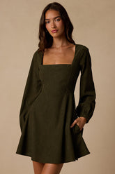 Daily Affection Olive Corduroy Mini Dress With Pockets