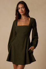 Daily Affection Olive Corduroy Mini Dress With Pockets