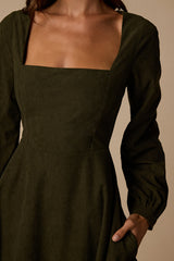 Daily Affection Olive Corduroy Mini Dress With Pockets
