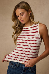 Linley Ivory and Red Striped Knit Tank Top