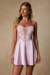 Damilia Lilac Sheer Lace Satin Lingerie Slip