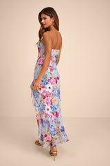 Melissa Light Blue Multi Floral Ruffled Midi Dress