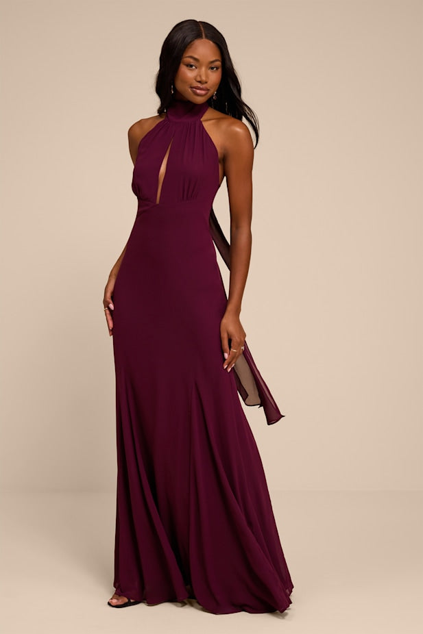 Miselle Plum Halter Maxi Dress