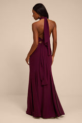 Miselle Plum Halter Maxi Dress
