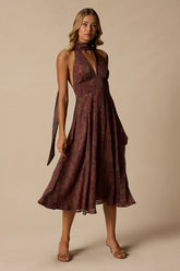 Kylinda Rust Multi Paisley Midi Dress and Scarf Set