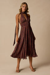Kylinda Rust Multi Paisley Midi Dress and Scarf Set
