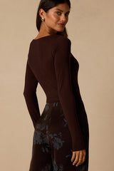 Easily Loved Brown Long Sleeve Bodysuit