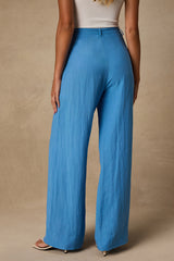 Evaline Turquoise Beaded Belt Wide-Leg Pants