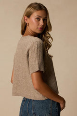 Whitman Taupe Cable Knit Short Sleeve Sweater