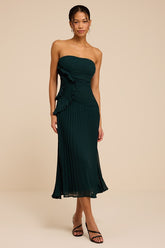 Brylee Emerald Pleated Ruffled Midi Dress
