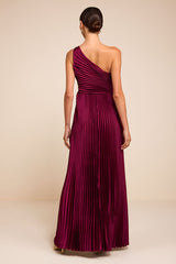 Adaya Magenta Satin Pleated One-Shoulder Maxi Dress