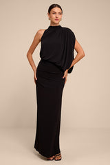 Hannah Black One-Shoulder Maxi Dress