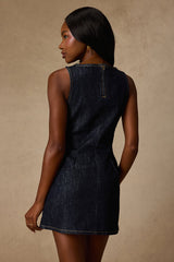 Little Dark Wash Denim Boat Neck Mini Dress