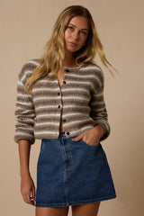Windermere Ivory & Brown Striped Cardigan Sweater