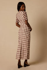 Montebello Brown & Ivory Plaid Maxi Dress
