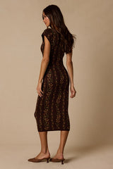 Savanna Brown Floral Button-Front Sweater Midi Dress