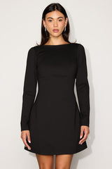 Aldith Black Ponte Knit Long Sleeve Mini Dress