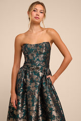 Bradshaw Emerald Green Floral Jacquard Maxi Dress