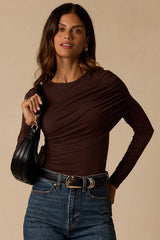 Spence Dark Brown Ruched Long Sleeve Top