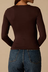 Spence Dark Brown Ruched Long Sleeve Top