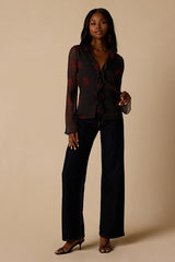 Acosta Black Floral Ruffled Long Sleeve Top