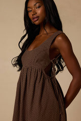 Shalena Brown Polka Dot Side-Tie Midi Dress