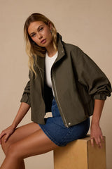 Malena Dark Olive Zip-Up Jacket