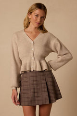 Bennington Taupe Plaid Pleated Mini Skirt