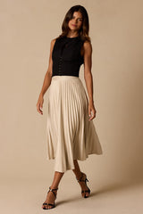 Raylie Beige Suede Pleated Midi Skirt