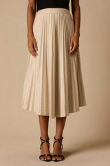 Raylie Beige Suede Pleated Midi Skirt
